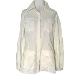 Anne Fontaine 40/6-8 Ivory Long Sleeve Button Front Nawelle Blouse Pima Cotton